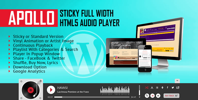 Apollo Sticky Full Width HTML5 Audio Player WordPress Plugin