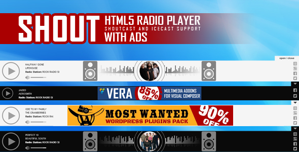 SHOUT - Sticky HTML5 Radio Player With Ads - ShoutCast and IceCast Support