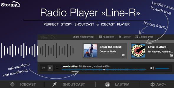 Sticky Shoutcast & Icecast Radio Player — «Line-R» w/ AAC+