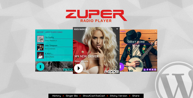 Zuper Radio Player - Shoutcast and Icecast Radio Player With History - WordPress Plugin