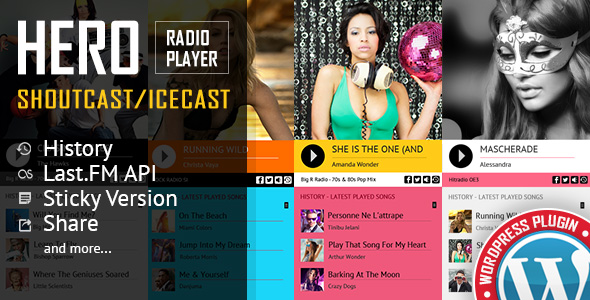 Hero - Shoutcast Icecast Radio Player With History - WordPress Plugin